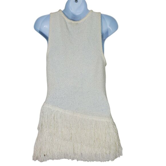 Bar 111 Womens Sleeveless Knit Top Small Ivory Fringe Stretch Pullover Swing - Picture 5 of 7